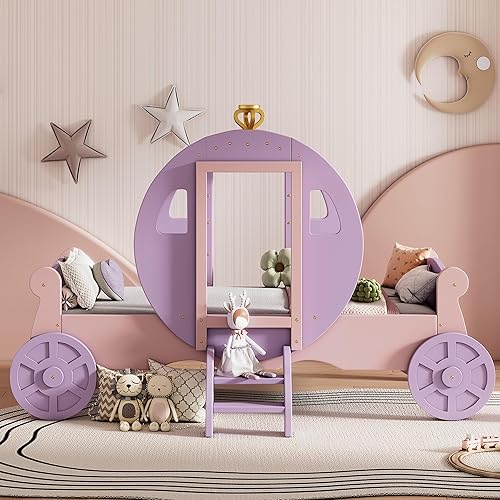 Miniatura 75 de Cama creativa de madera tamaño individual, plataforma para niños, cama en forma de automóvil para niños, niñas, adolescentes, uso en el dormitorio