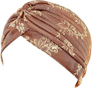 Unisex Metallic Arab India Pleated Turban Headwrap Swami Hat Costume Hat Chemo Cap