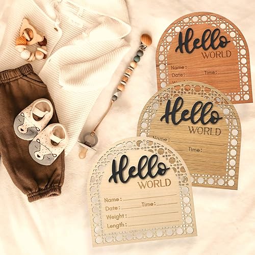 Miniatura 5 de Bleed Proof Engineered Wood, Baby Announcement Sign, Hello World Newborn Sign, Birth Announcement Sign, Newborn Announcement Sign - 5.5"