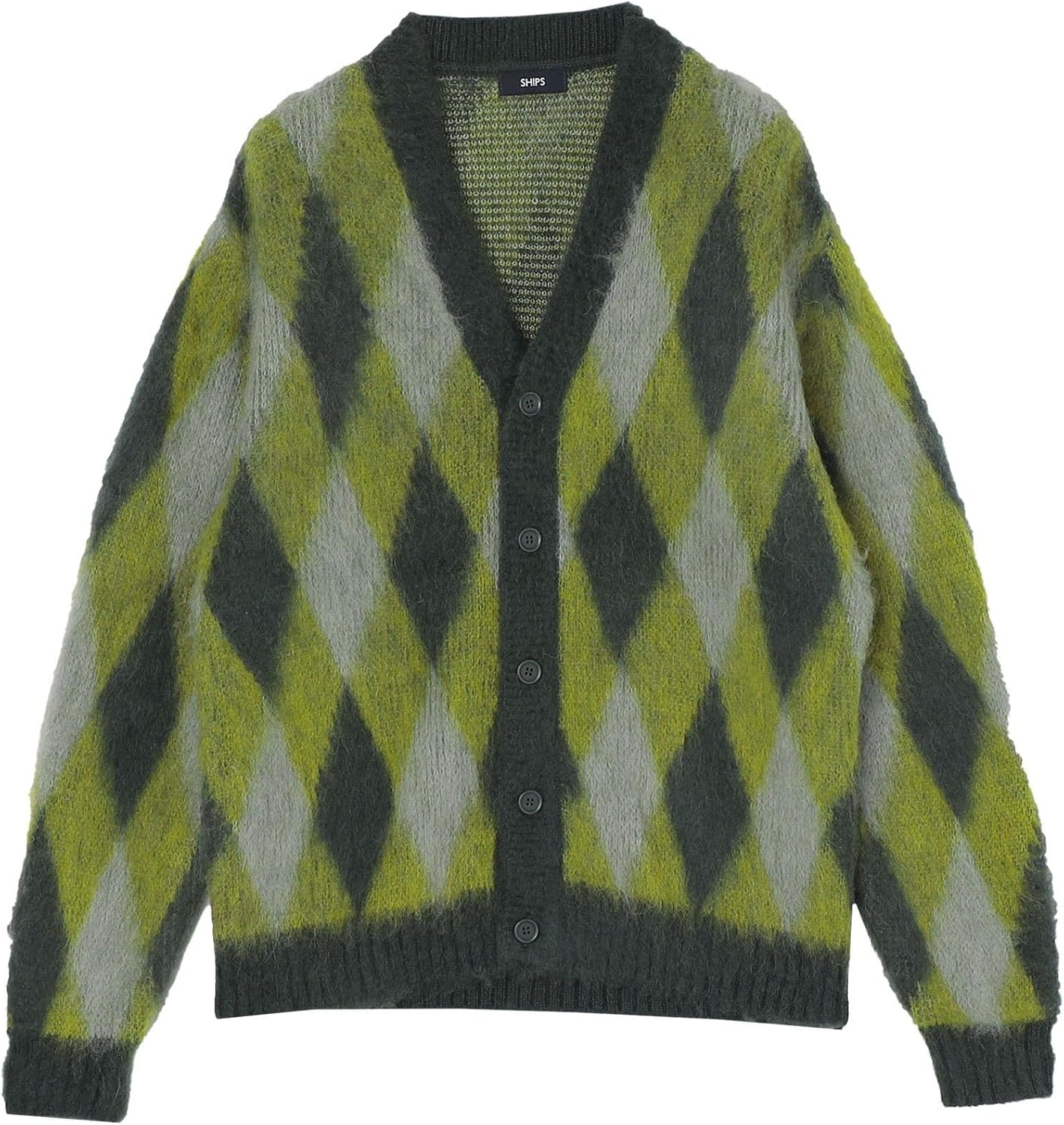 モヘヤアーガイル Vネックカーディガン CABaN モヘヤ アーガイル V