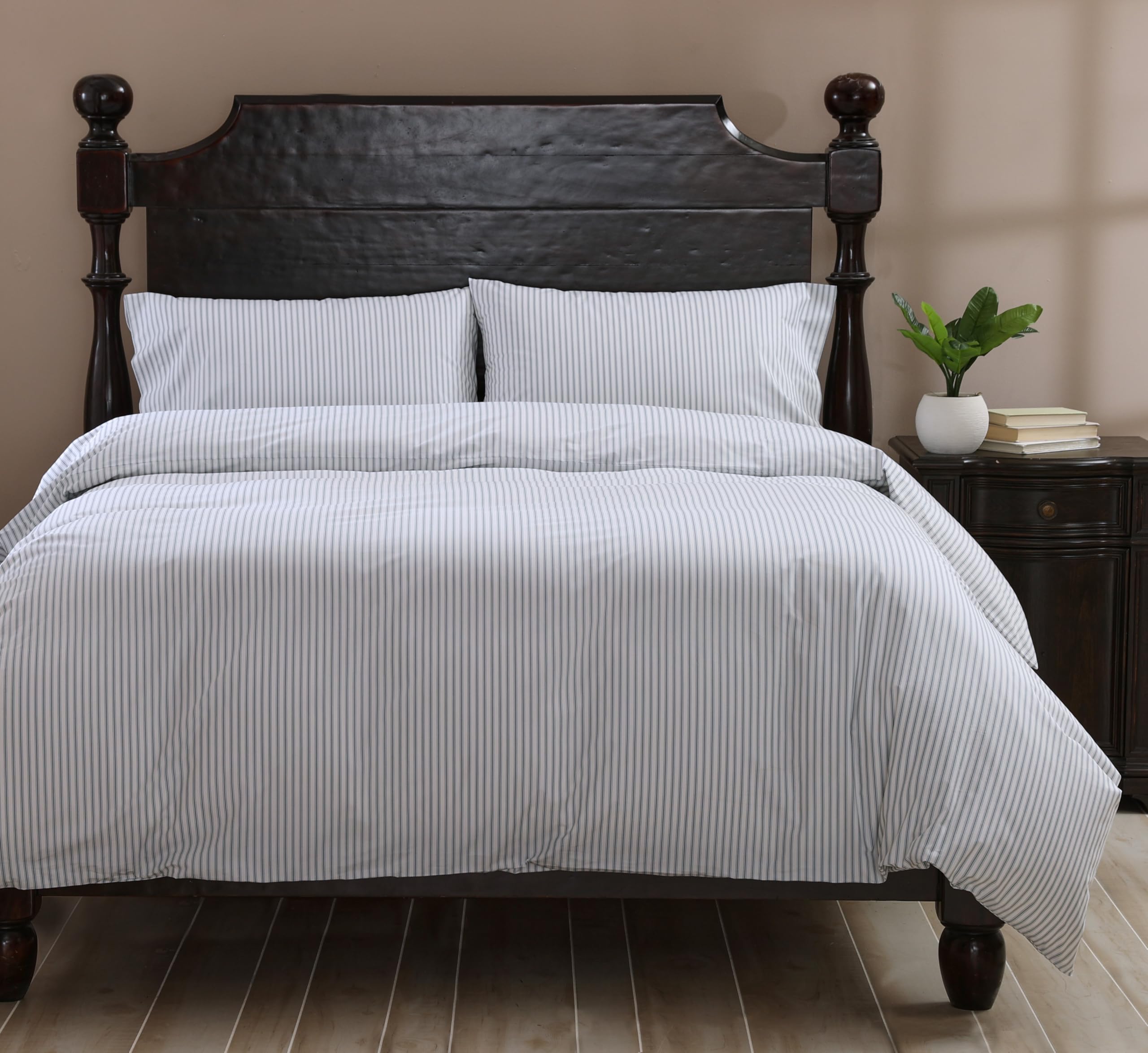 Cuddledown Striped Organic Percale Comforter Cover | 100% Organic Cotton | Premium Quality | Soft | Breathable | Oeko-TEX Standard 100 | Button Closure | 92