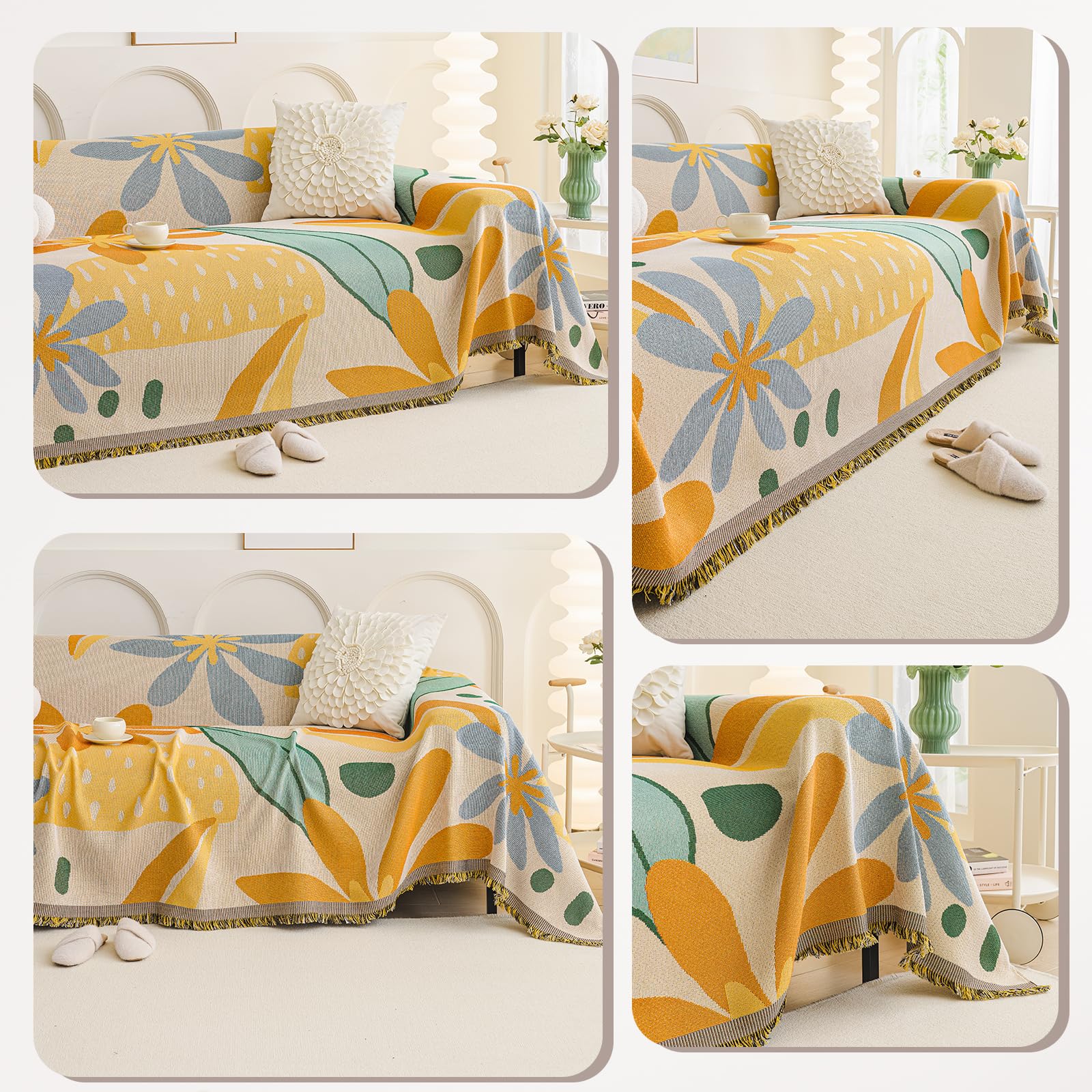 Manta grande para sofá de 3 plazas, tejida con borlas, transpirable, versátil, para sofás, manta grande para sofá, cama y sillón, 180 x 260 cm, color verano colorido