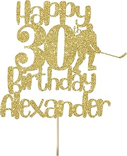 Beaver Fun, Personalized Ice Hockey Player Themed Name & Age Birthday Cake Topper, Sports & Hobby Adult Birthday Cake Topper, 4"- 8" inch Size Options, 16 Available Colors, Custom Ice Hockey Player Themed Glitter Birthday Cake Decoration, Create Your Own Customizable Cake Topping