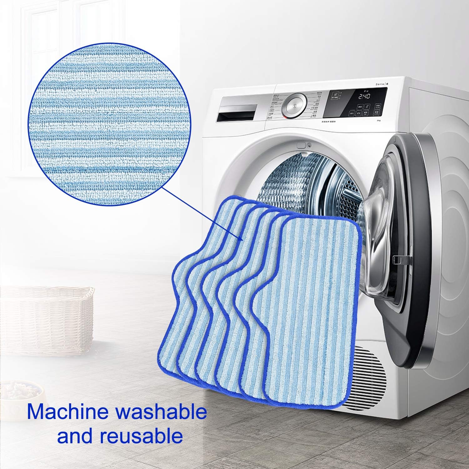 LINNIW 6 Pack Microfiber Pads Compatible with Dupray Neat Steam Cleaner, Durable, Reusable and Machine Washable