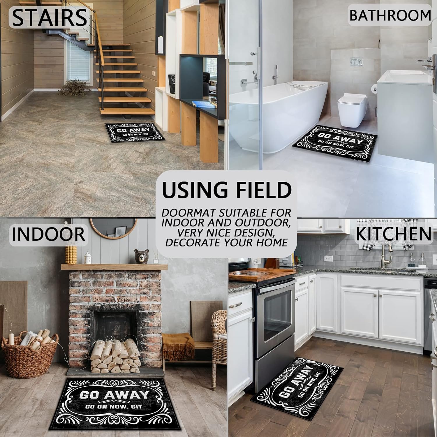 Go Away Go on Now Git Custom Doormats Funny Front Door Mat Cute Welcome Mat Non Slip Indoor 31.5x20 Inch