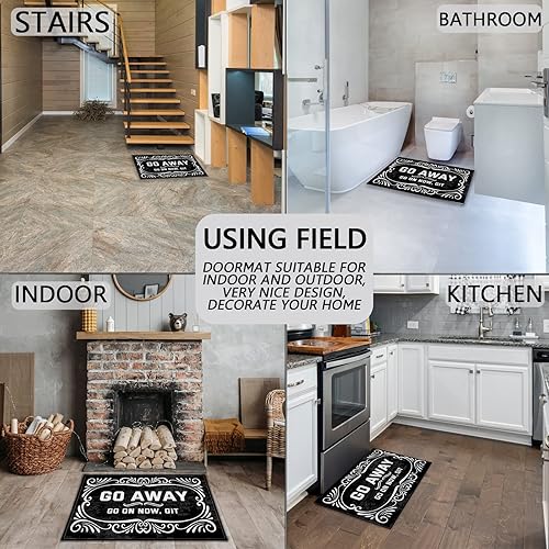 Miniatura 7 de Go Away Go on Now Git - Felpudo personalizado divertido tapete de bienvenida antideslizante para interiores de 18 x 30 pulgadas