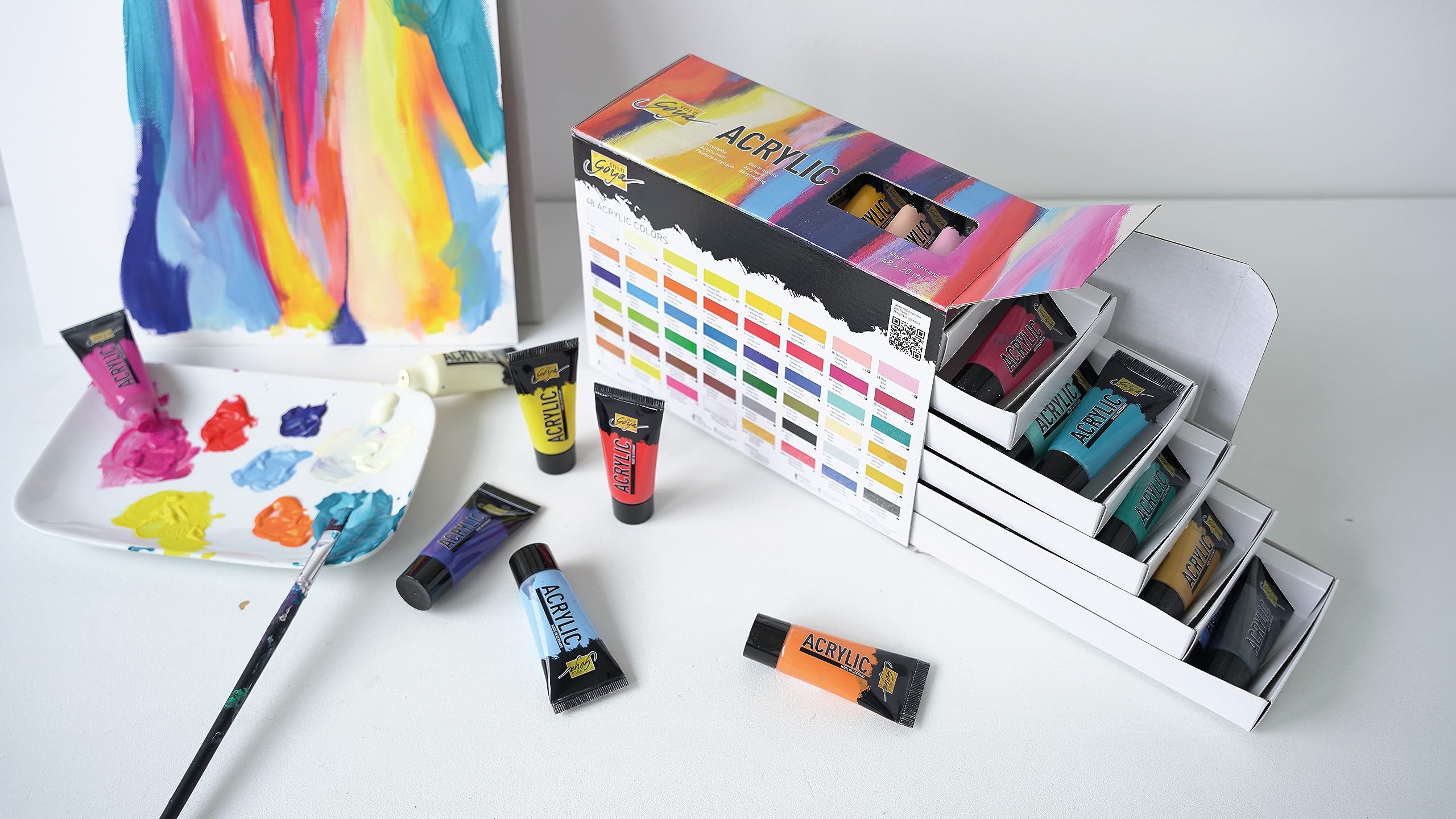 KREUL 84178 - Solo Goya Acrylic Set mit 48 Farben in 20 ml Tuben, Künstler-Acrylfarbe in Studienqualität, trocknet schnell und gleichmäßig matt auf, wasserfest