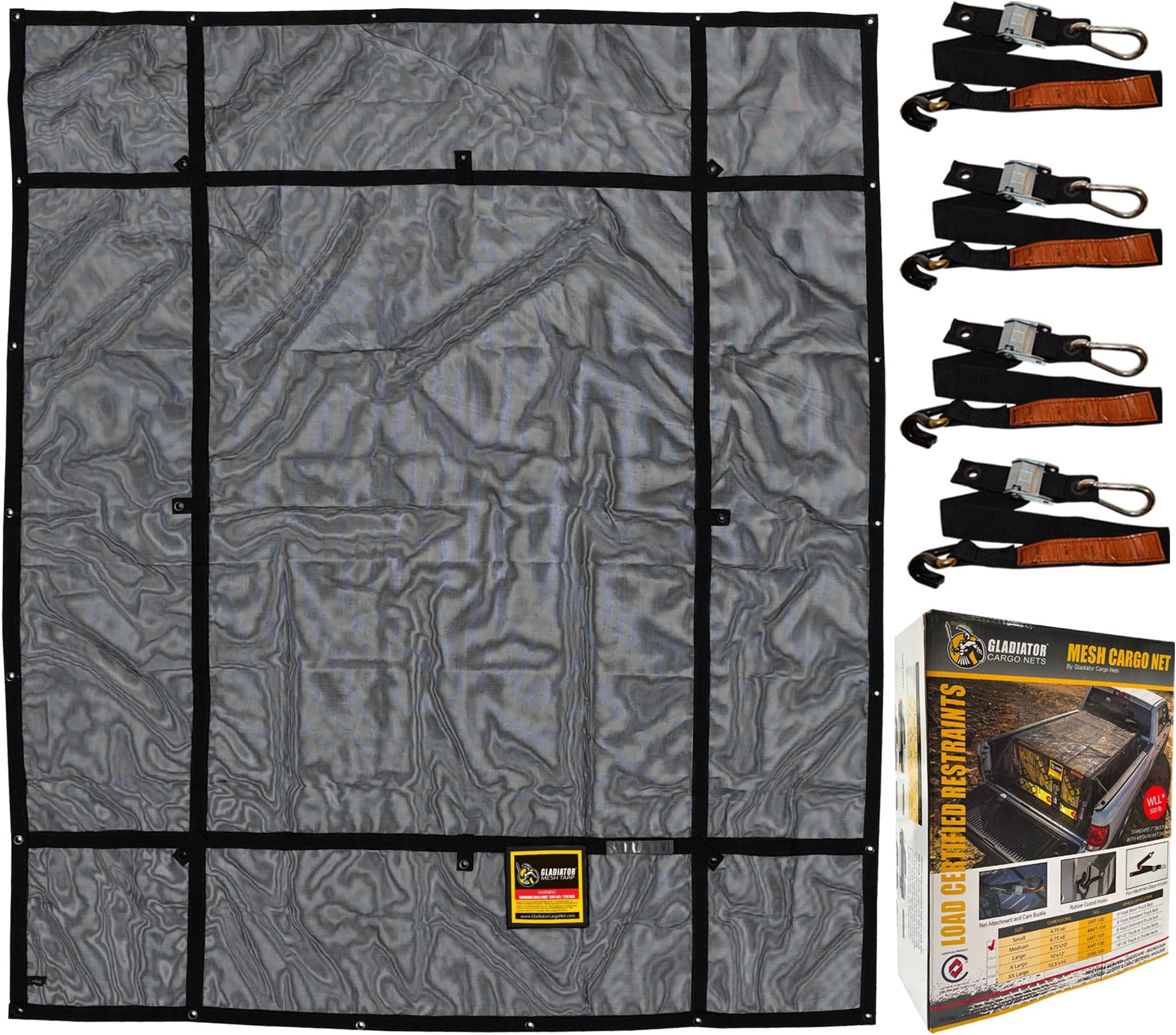 Gladiator Cargo Net - RipProof Mesh Cargo Tarp - Medium - 6.75' x 8' (MMT-100)
