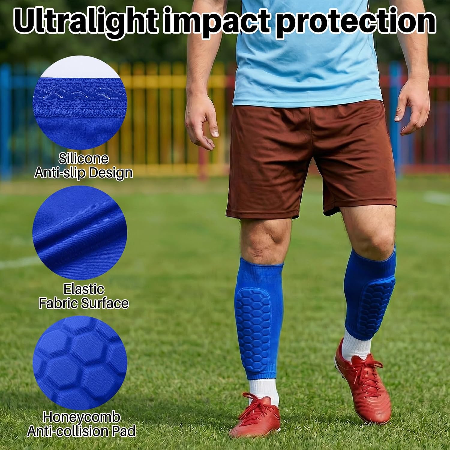 2 Pairs Soccer Shin Guards for Kids Youth Adults - Lightweight Calf Shin Guards Compression Sleeve with Honeycomb Pads for Soccer Baseball MTB Football–Boys Girls Protective Gear