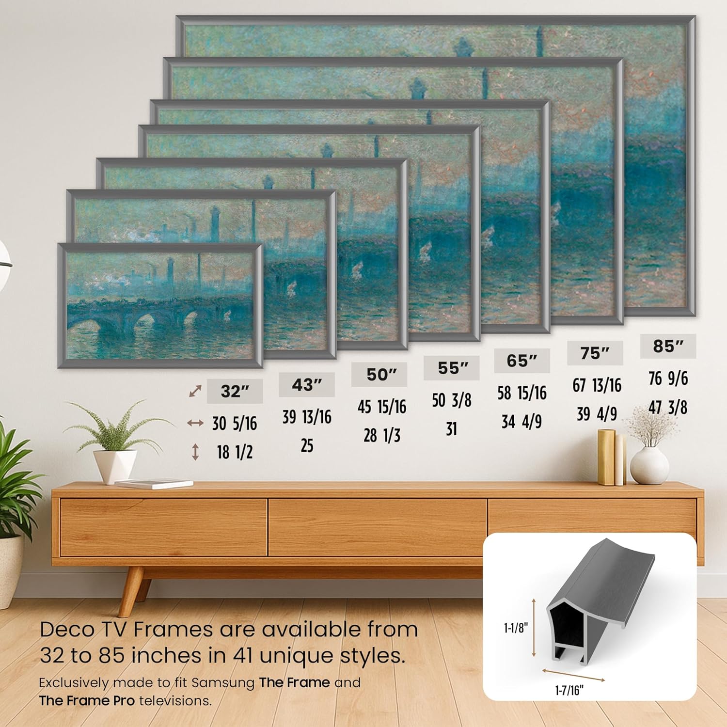 Graphite Prismatic 32" Alloy Deco TV Frame - Compatible ONLY with Samsung The Frame TVs (Fits 2021-2026, LS03A, LS03B, LS03C, LS03D, LS03FA)