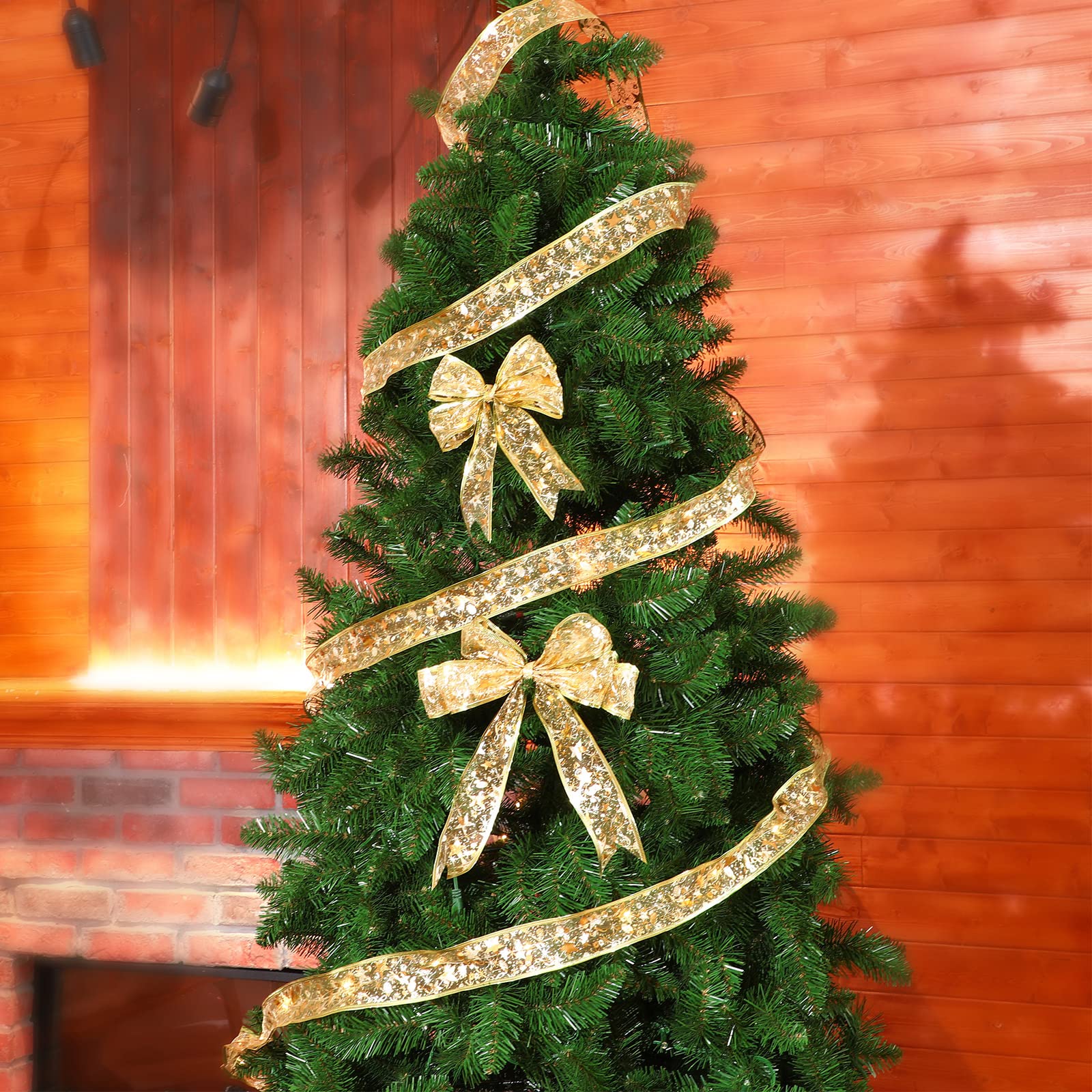 Lot de 4 guirlandes lumineuses de Noël dorées de 20 m pour sapin de Noël - Décorations de Noël intérieures et extérieures - Blanc chaud