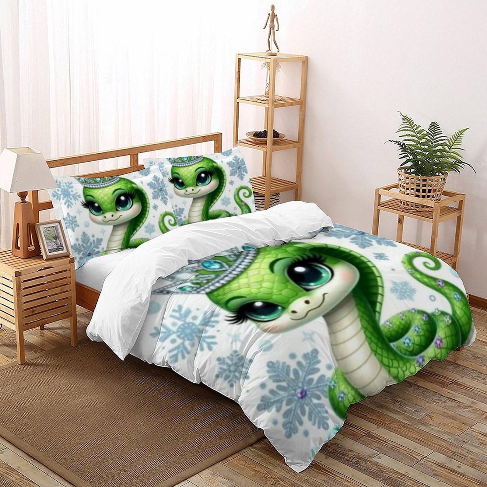 Linge de lit microfibre de qualité supérieure : housse de couette serpent vert imprimé 3D 260x220
