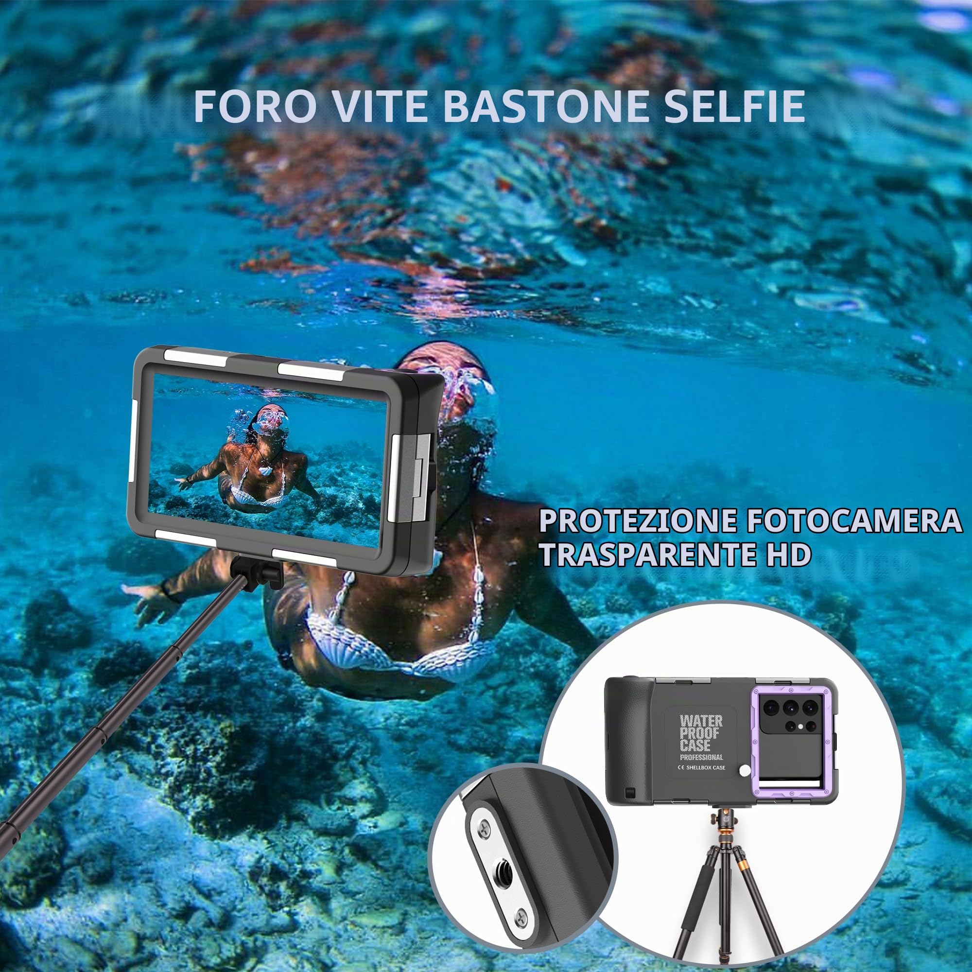 Custodia universale per snorkeling con cordino per immersioni, nuoto, fotografia subacquea, video, impermeabile IP68, per iPhone 15/14/13/12/11/Pro Max XR X Samsung Galaxy S23 S22 S21 nero-viola