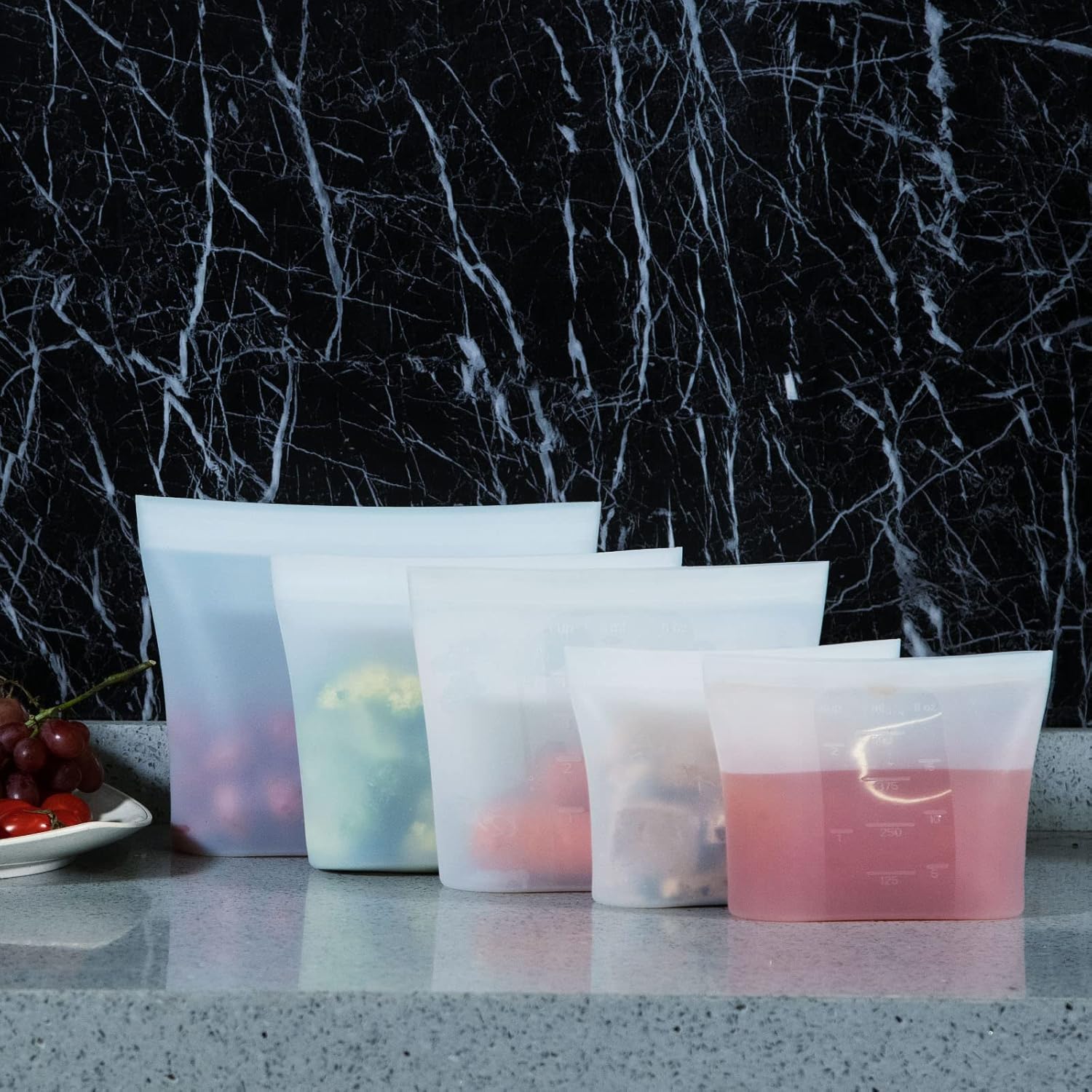 Reusable Silicone Food Storage Bag, for Microwave, Oven, Fridge, Freezer & Sous Vide Zip Sealed Containers (2 Large size 53oz 1500ml)… - Image 3