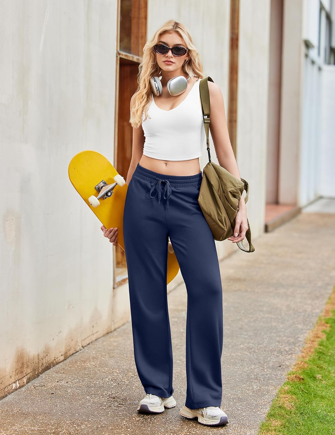 PINSPARK Women's Wide Leg Sweatpants High Waisted Baggy Workout Sweat Pants Comfy Drawstring Athletic Pants with Pockets - Image 3