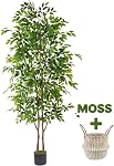 Warmplants Arbre de ficus artificiel, 6ft Tall Fake Ficus Tree avec Panier, Faux Plante pour Intérieur Extérieur Maison Salon Bureau Jardin Porc Décor