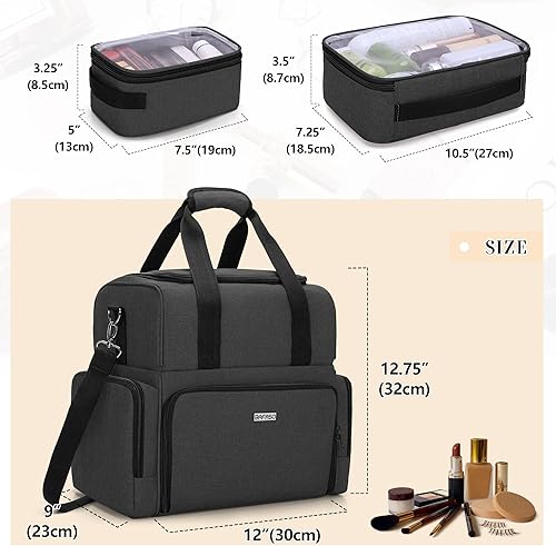 Miniatura 6 de BAFASO Bolsa de maquillaje de viaje grande de 2 capas con 3 bolsas interiores extraíbles, bolsa para el cabello, bolsa de cosméticos, bolsa de