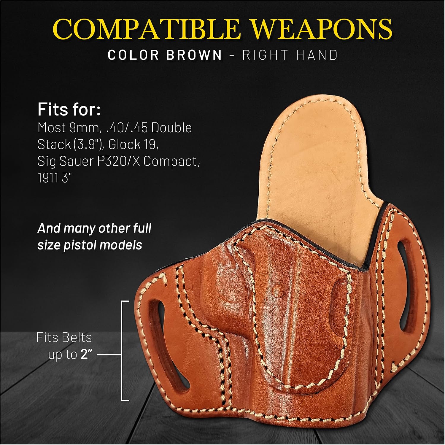 OWB Leather Holster for Pistols. Gun Holster for 1911 3", M&P Shield EZ. Leather Holster by Tagua