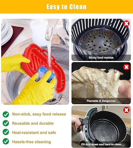 Vista 6 de Paquete de 2 forros de silicona para freidora de aire, olla rectangular de silicona plegable, accesorios reutilizables de 8 cuartos de galón