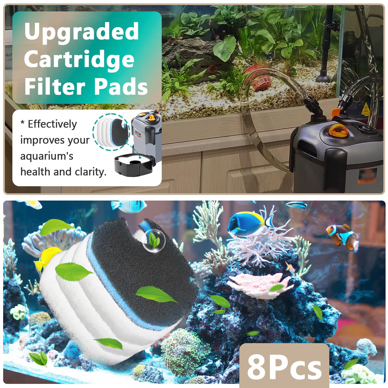 Ersatzfilter Für Amosijoy/Coospider 396/528GPH Aquariumfilter – 8 Stück (6 Zahnseide + 2 Grobpads)