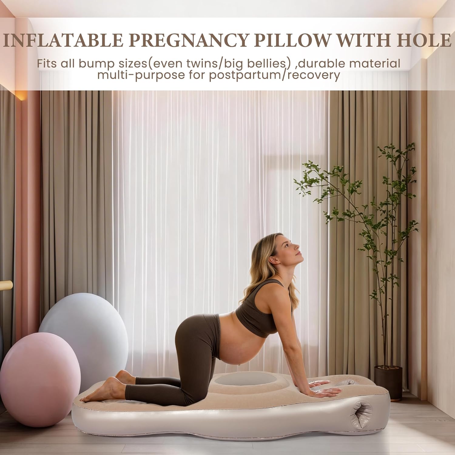 Inflatable Pregnancy Pillow with Belly & Head Hole, Prone Pregnancy Pillow for Stomach Sleepers, Pregnancy Mattress for Back & Hip Pain Relief, Portable for Massage - Gray