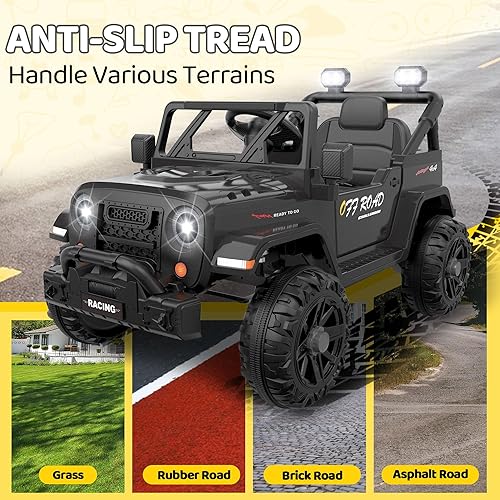 Miniatura 7 de Camión de 12 V con control remoto, vehículos eléctricos para niños con música Bluetooth, bocina, 3 velocidades, 4 luces LED, arranque suave,