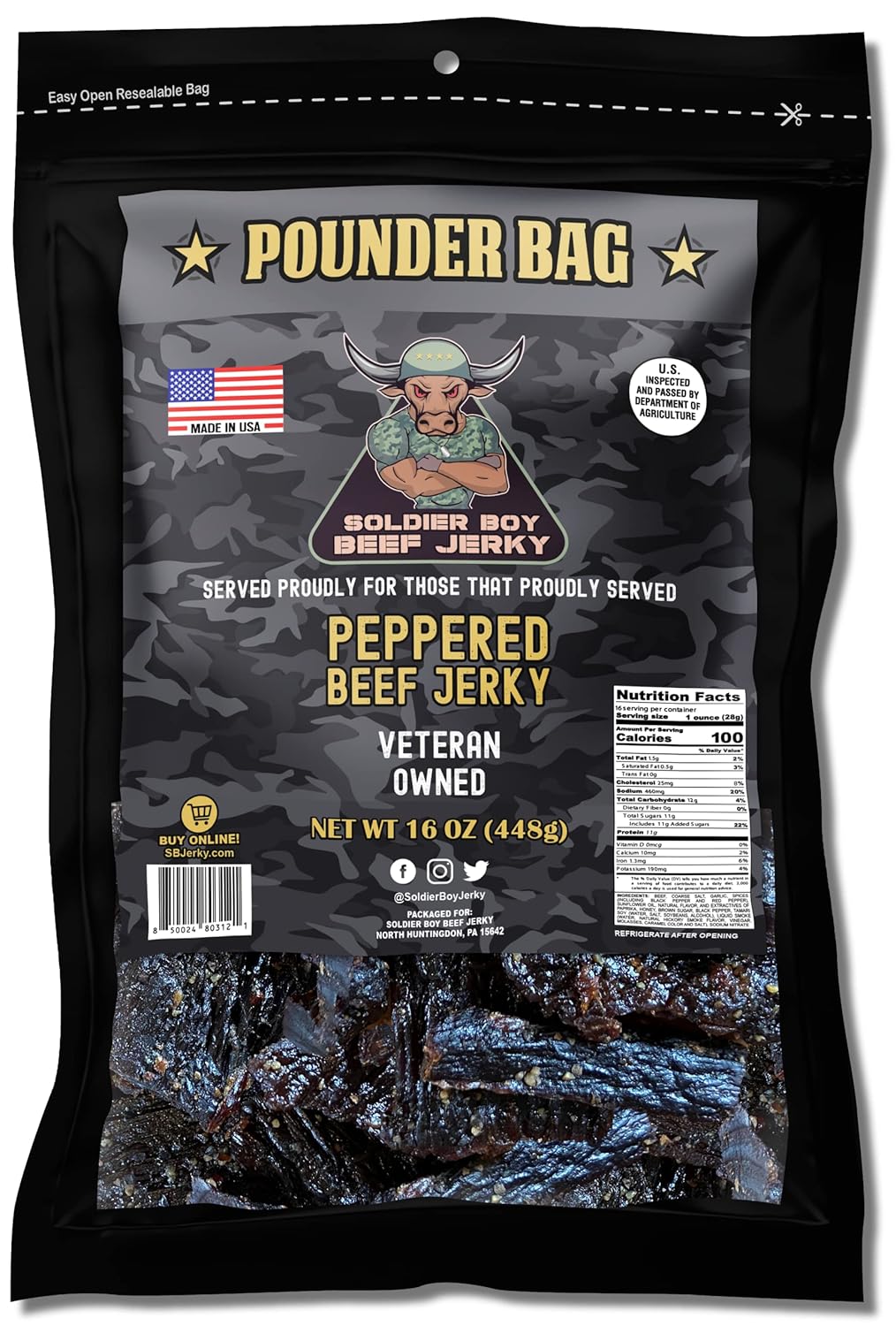 Soldier Boy Beef Jerky Peppered Flavor One Pound