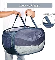 Vista 5 de Cestas de lavandería plegables duraderas, cesta de lavandería desplegable de malla con bolsillo lateral, cesta de ropa plegable con asas