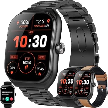 Smart Watches for MenAnswer/Make Call, 2.01" Curved Screen HD Fitness Tracker Watch with Blood Pressure/Heart Rate Monitor, SpO2, Fitness Watch for Men, Smart Watch for Android/iOS Phones Black