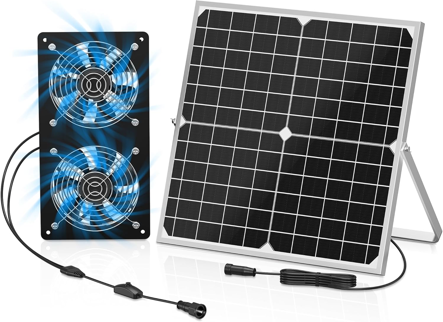 TIMEBAL Solar Exhaust Fan for Shed, 20W Solar Fans with 2 Waterproof Fans for Outside, Chicken Coop Solar Vent for Greenhouse Circulation, Doghouses Cooling Ventilation