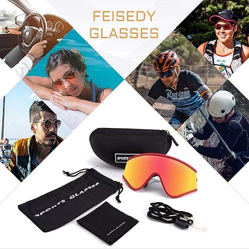 Miniatura 6 de FEISEDY Shield Wraparound - Gafas de sol deportivas para hombres y mujeres, al aire libre, resistente al viento, de una pieza, para ciclismo, B9023