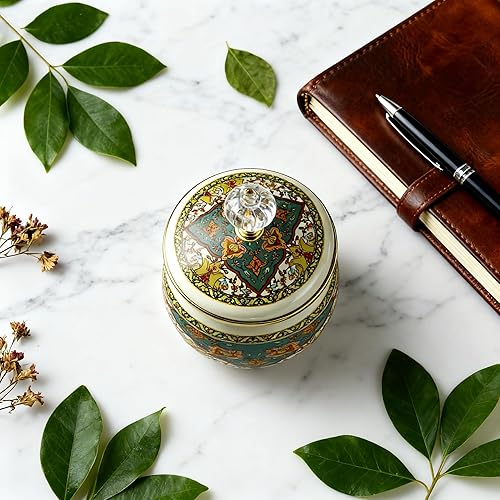 Miniatura 3 de Azucarero esmaltado floral dorado étnico tarro de condimento vintage para té, caja de especias, recipiente de almacenamiento de dulces retro para