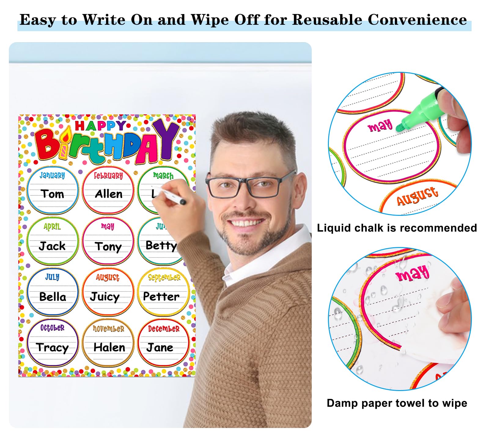 Facraft Birthday Poster For Classroom Confetti Happy Birthday Chart ...