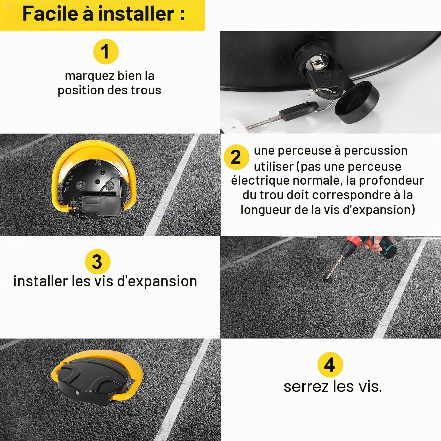 Barrière de parking avec télécommande, surveillance de parking automatique avec fonctions d'alarme, poteau de parking télécommandé anti-collision 180°, poteau rabattable
