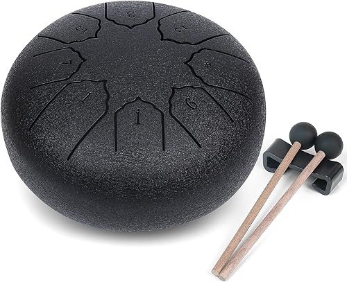MUSCELL Tambor de lengua de acero de 12 pulgadas, 13 notas, tambor de mano con bolsa, libro de música, baquetas, soporte de mazo y palas de dedo,