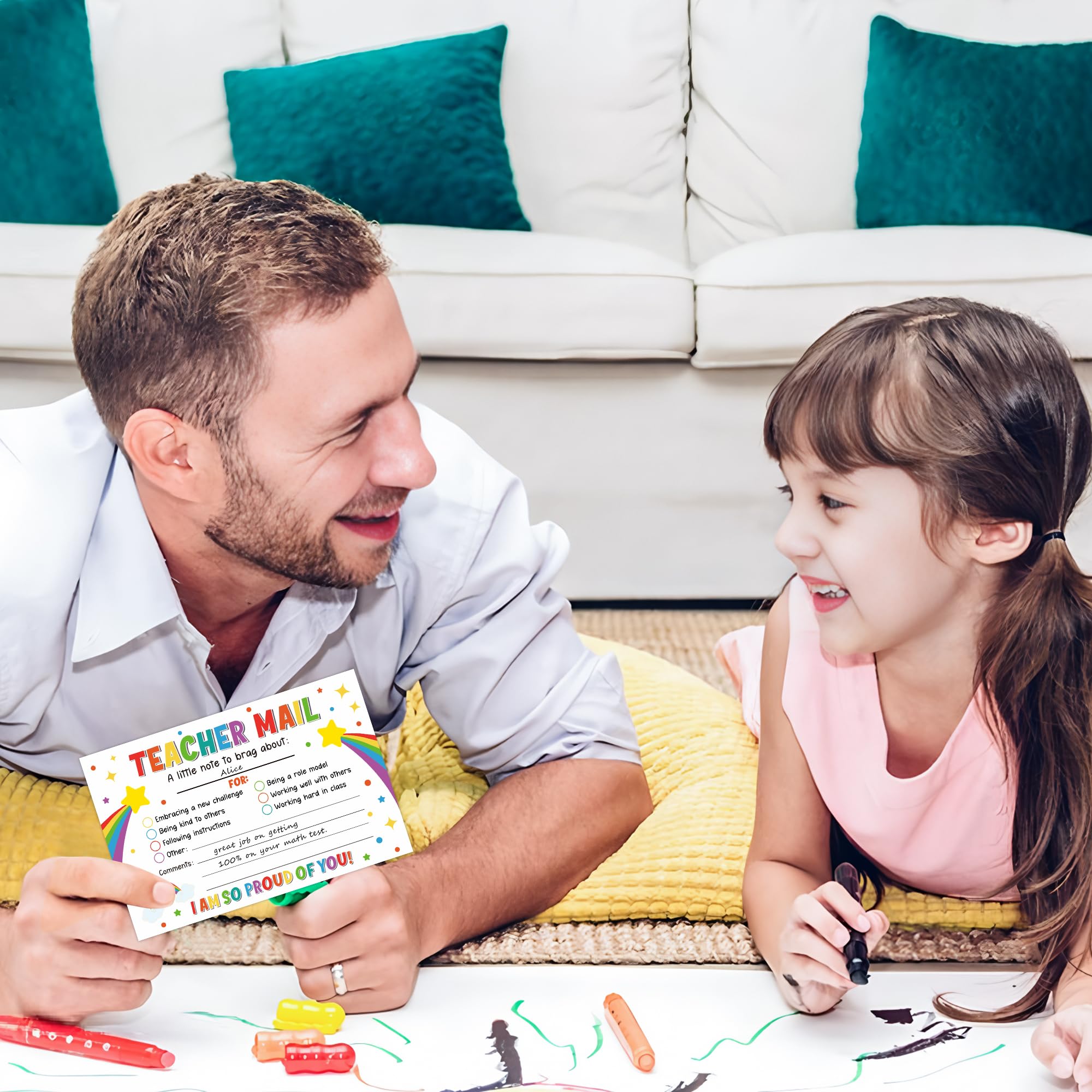 50PCS Colorful Teacher Mail Notes to Parents Rainbow Classroom Good Behavior Incentive Cards Teacher Motivational Postcard to Send Home for Preschool Kindergarten Elementary School Teachers Supplies - Image 7