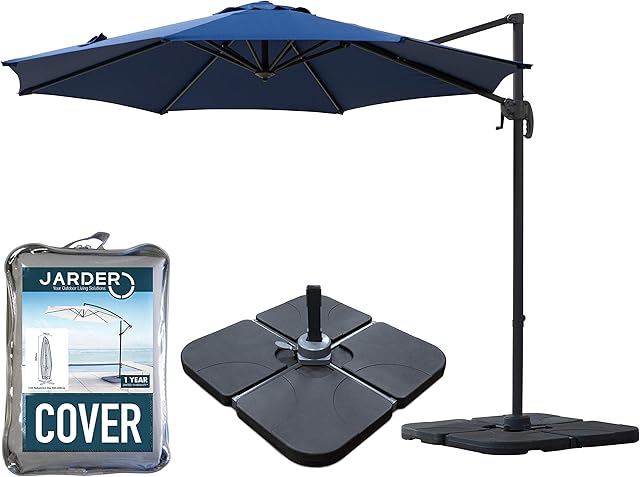 Jarder Milan Parasol Set - 3m - Aluminium Cantilever Garden Parasols with Base & Cover | 360° Rotation