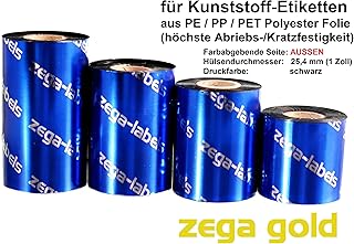 zega-labels Thermotransfer Farbband 110 mm x 300 m - zega gold (Harz Kratzfest) - Farbseite AUSSEN - für Zebra ZT-Serie/ZM...