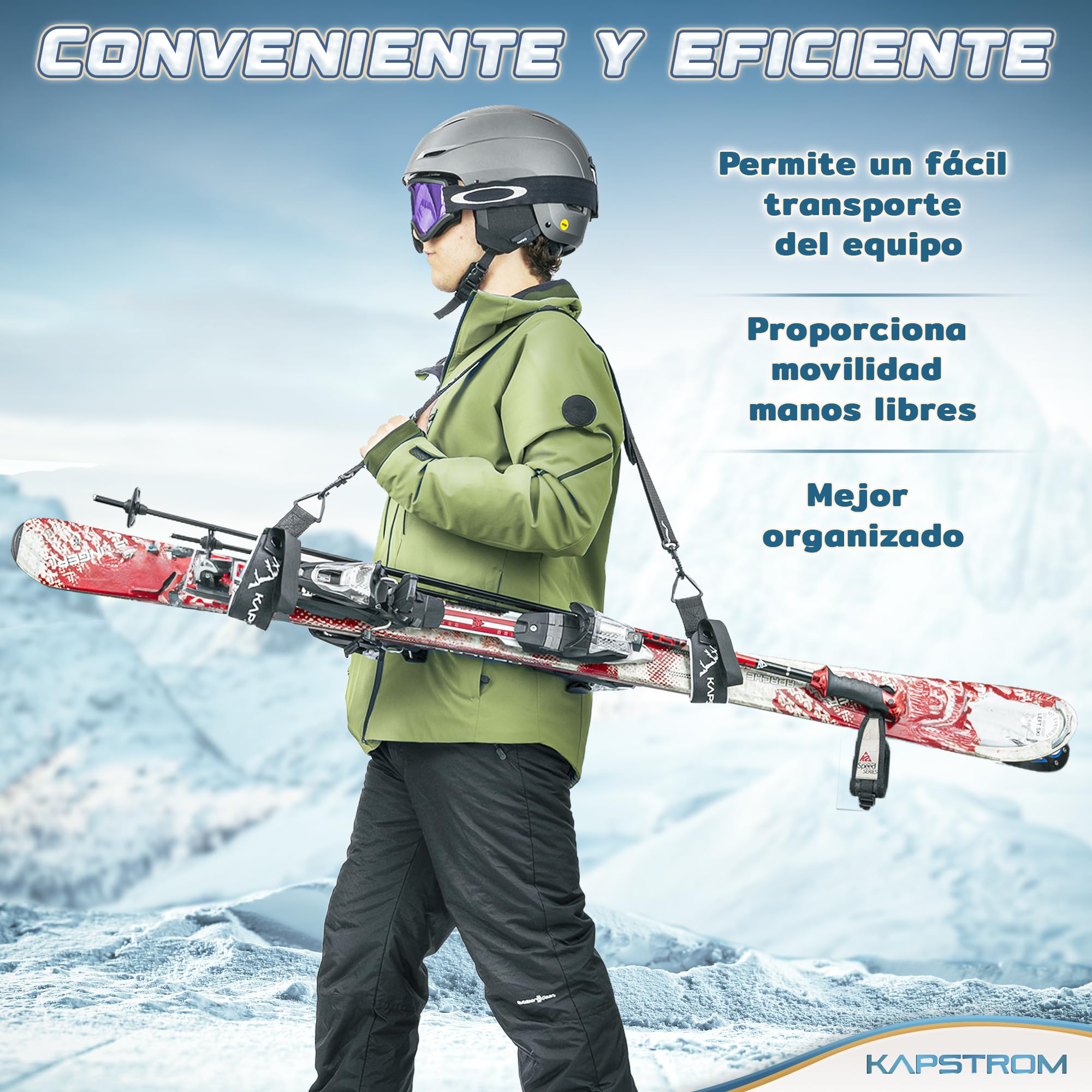 Correas para esquís y portabastones Negro Ajustable Correa de Hombro Acolchada
