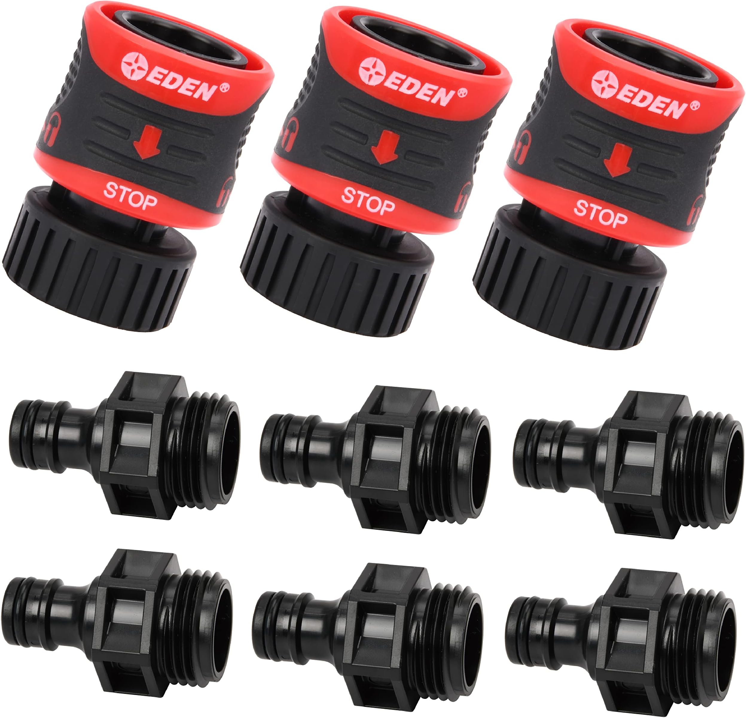 Eden99909 Premium Quick Connect Starter Kits W/Water Stop & Lock Feature, Fits Standard Garden Hoses, (3 Sets/ 9 Pc)