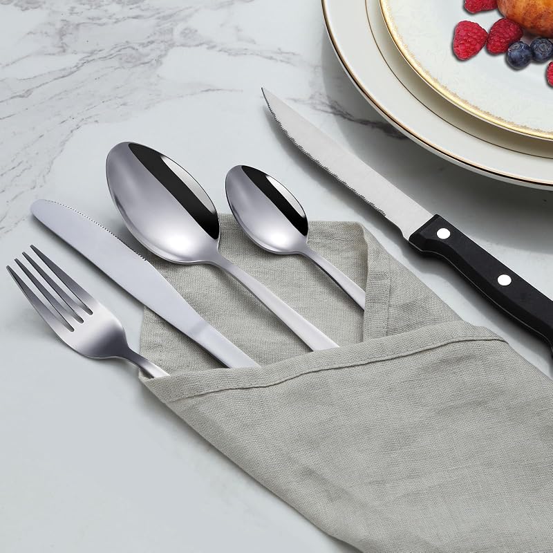 Pleafind 30 részes rozsdamentes evőeszköz készlet 6 személyre, steak késsel