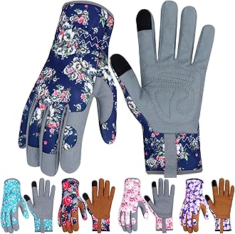 Leather Gardening Gloves for Women Thorn Proof Garden Gloves Touch Screen Working Gloves Gifts,M