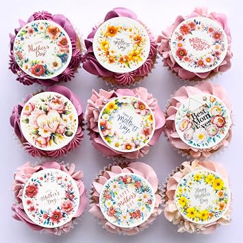 Ephlyn 54Pcs Edible Happy Mothers Day Cupcake Toppers Rainbow Love Mom Cake Drink Topper Picks Flowers Cake Decoration for Moms Birthday Party Cake Decor Supplies Multicolor1
