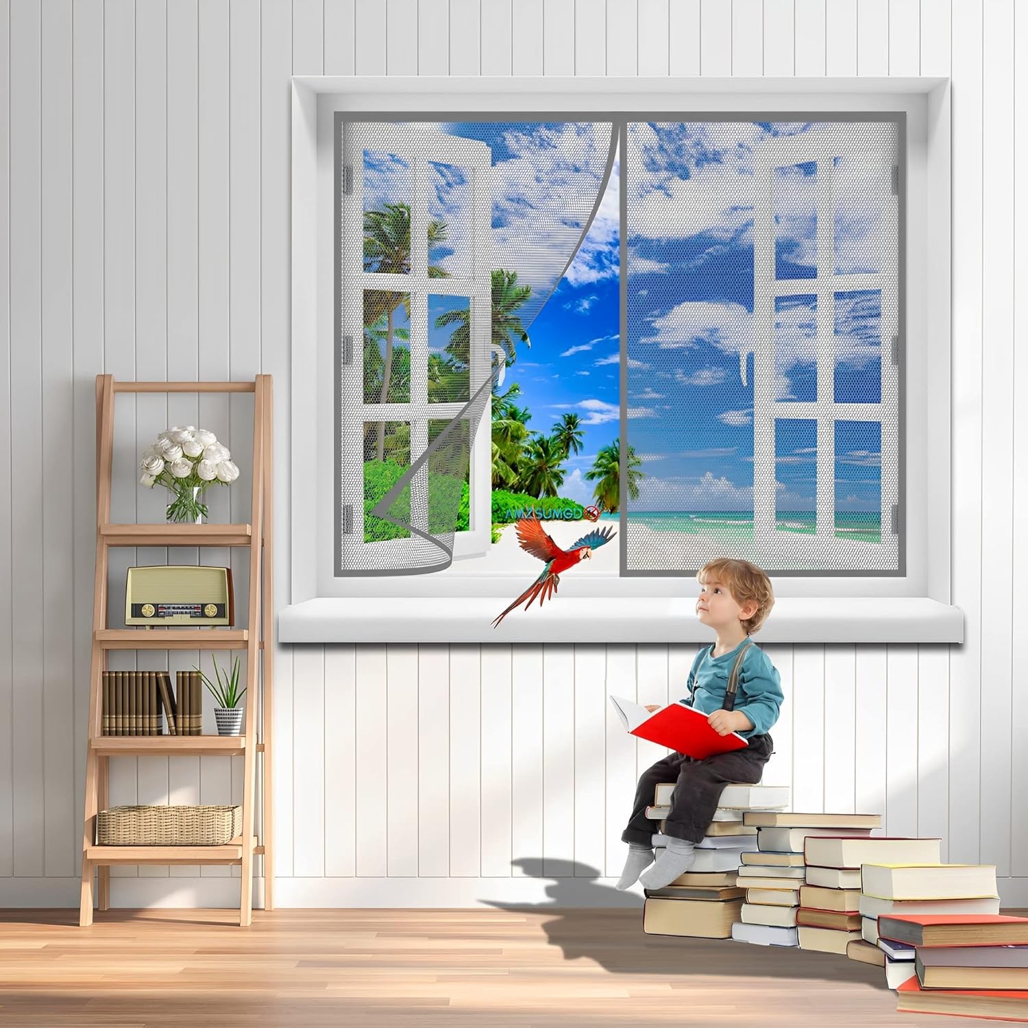 Magnetische horren voor dubbele deuren voor deuren 175 x 220 cm, Versterkte anti-scheurende insectenvlieggaas, Sluit automatisch voor het voorkomen van vliegen, bijen, muggen en insecten, Grijs