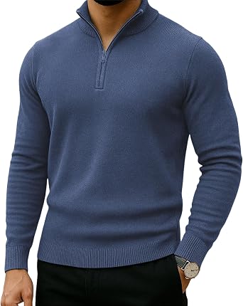 Lexiart Mens Quarter Zip Sweater Casual Mock Neck Pullover Ribbed Knit Polo Sweater
