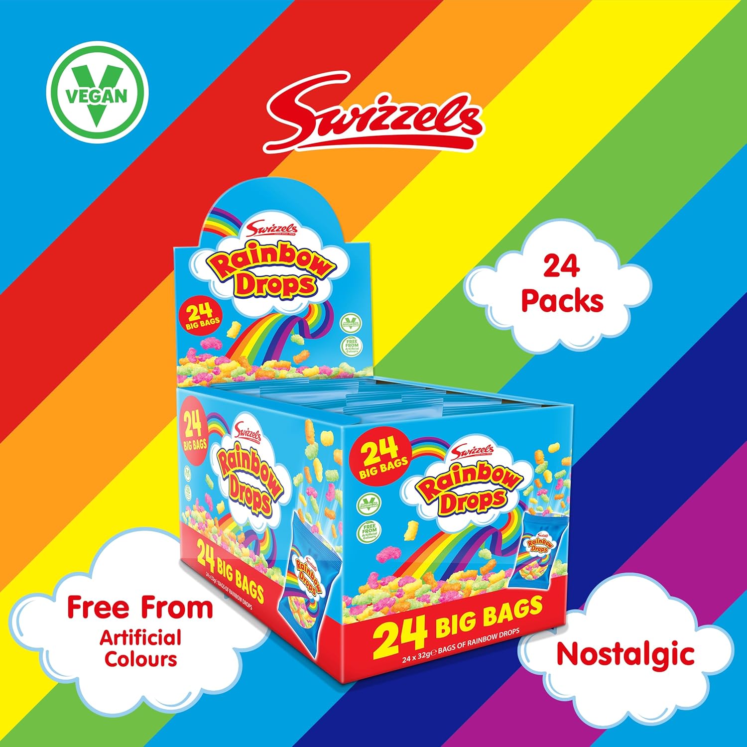 Swizzels Large Bags Rainbow Drops Box Of 24