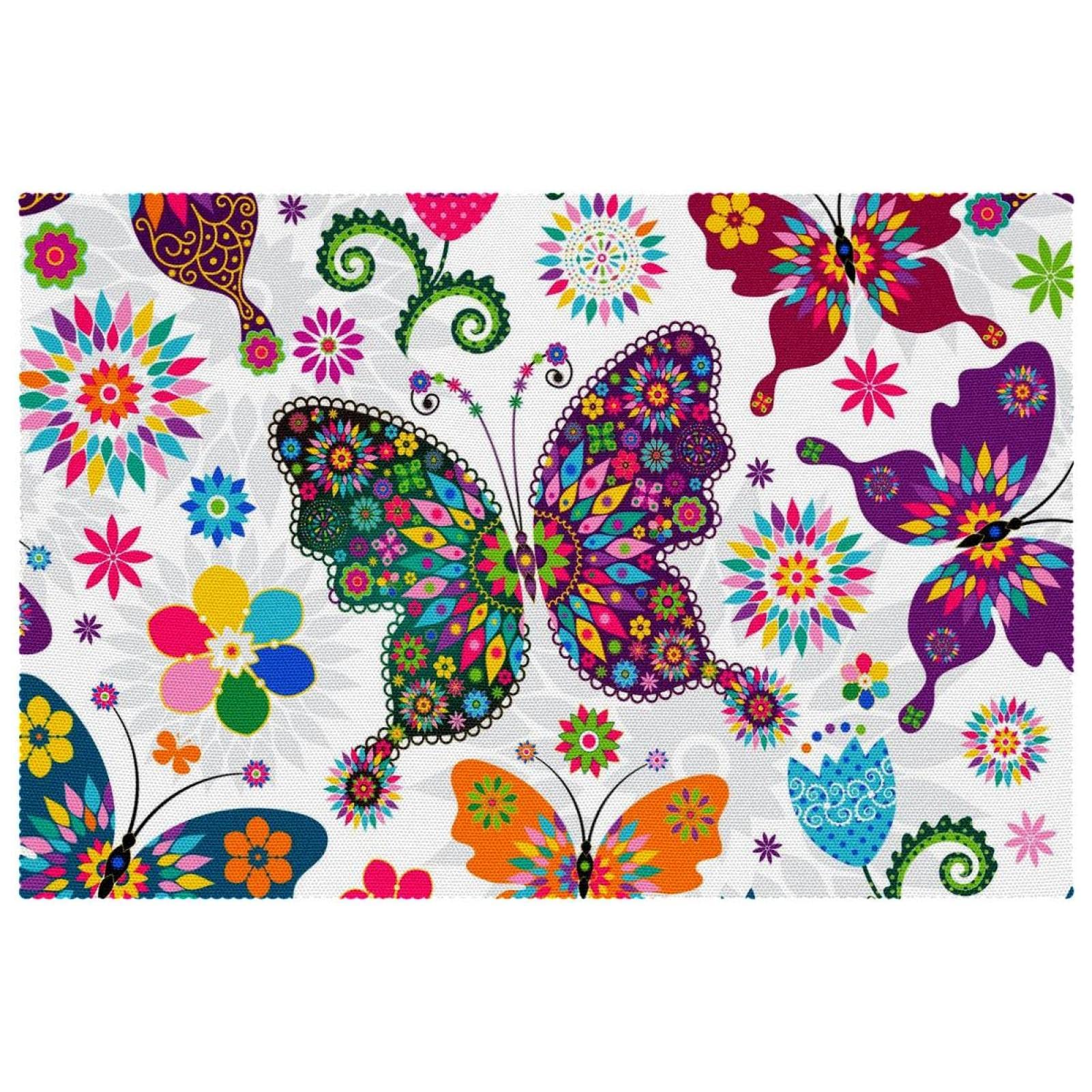 Sets de table anti-chaleur et lavables en tissu Oxford à motif papillon x4