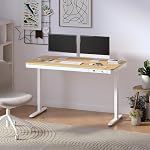 FLEXISPOT 55" Bureau électrique avec tiroirs, bureau d'accueil rapide, bureau assis avec rangement, USB Chargement, Bureau d'informatique pour le bureau d'accueil (Maple Top + Cadre réglable en blanc, Comhar)