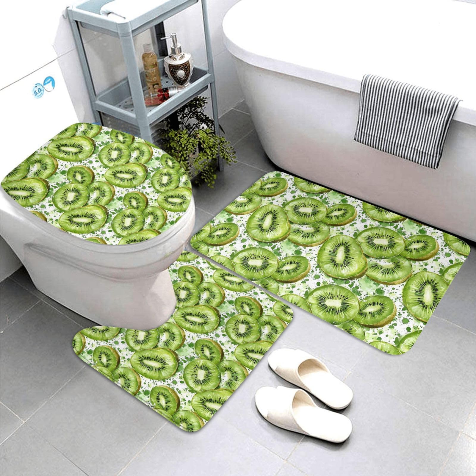 Tapis de salle de bain antidérapant kiwi lot de 3 tapis absorbants lavables