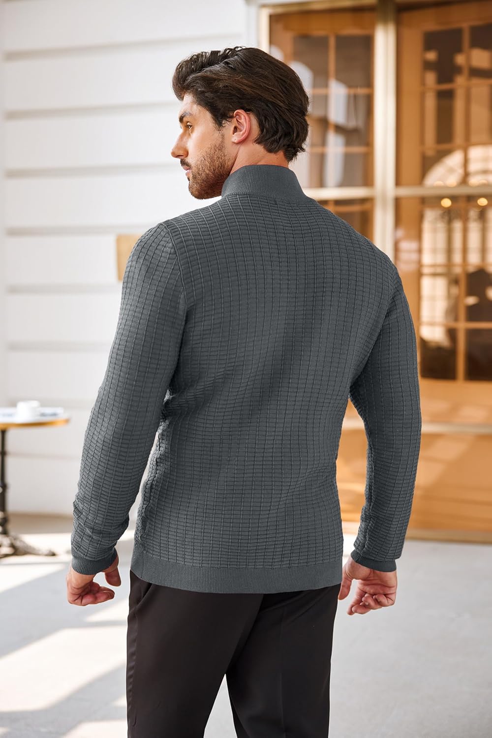 COOFANDY Men's Quarter Zip Sweaters Slim Fit Lightweight Cotton Knitted Casual Mock Neck Pullover Sweaters - Image 3